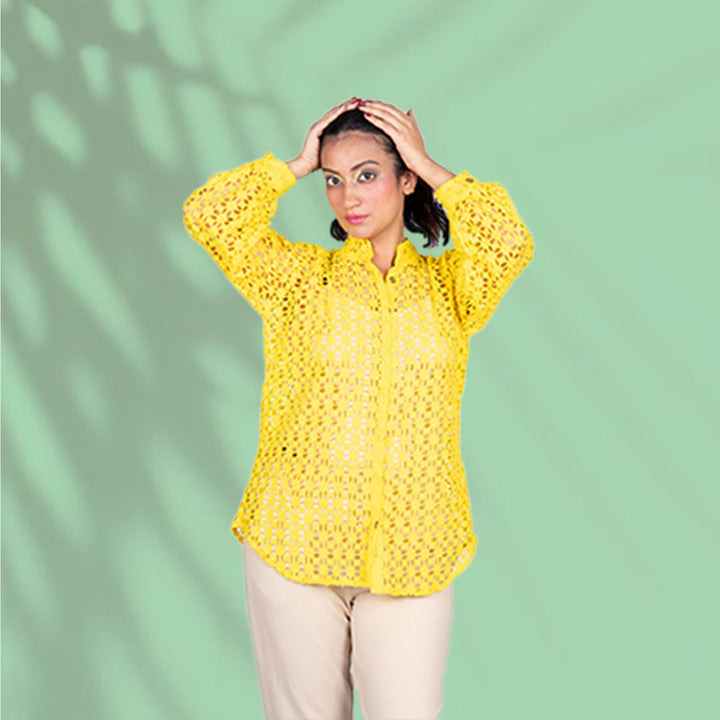 Daisy Yellow Schiffli Cotton Shirt