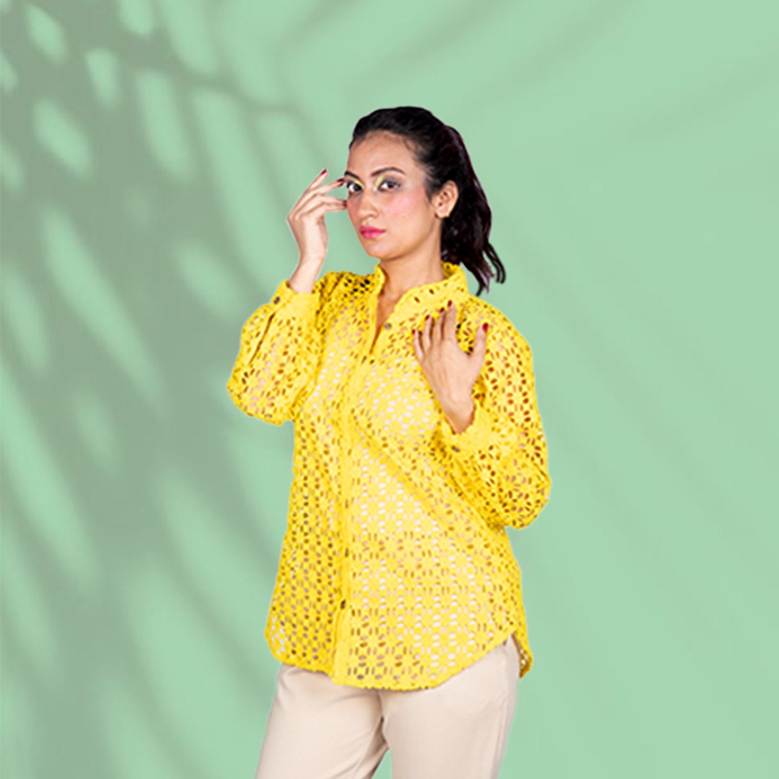 Daisy Yellow Schiffli Cotton Shirt