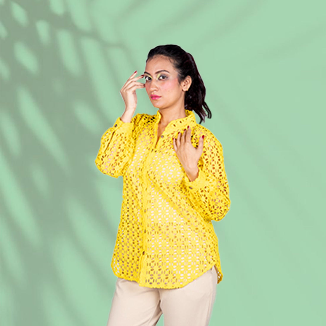 Daisy Yellow Schiffli Cotton Shirt