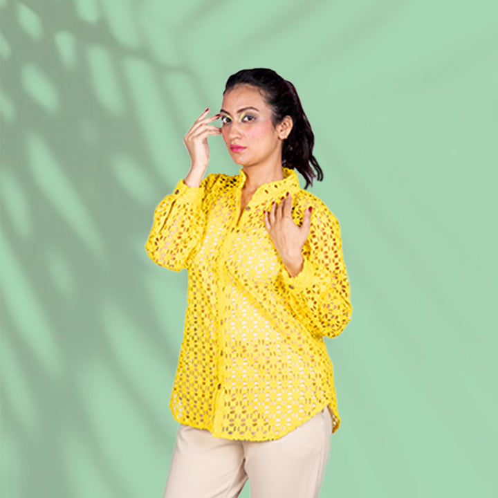 Daisy Yellow Schiffli Cotton Shirt