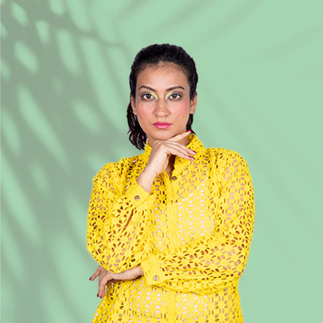 Daisy Yellow Schiffli Cotton Shirt