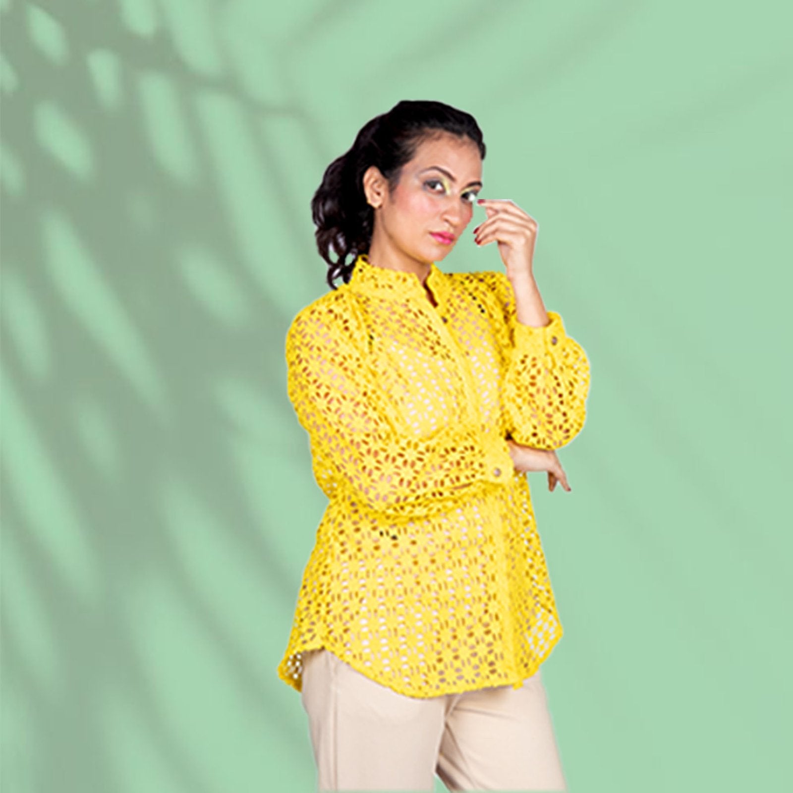 Daisy Yellow Schiffli Cotton Shirt