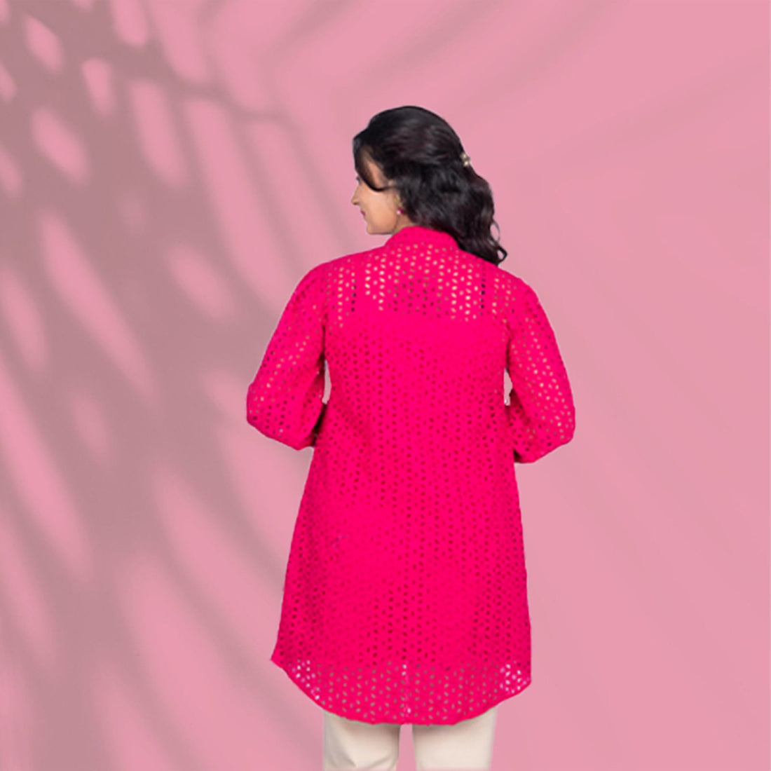 Schiffli Cotton Pink Kurti
