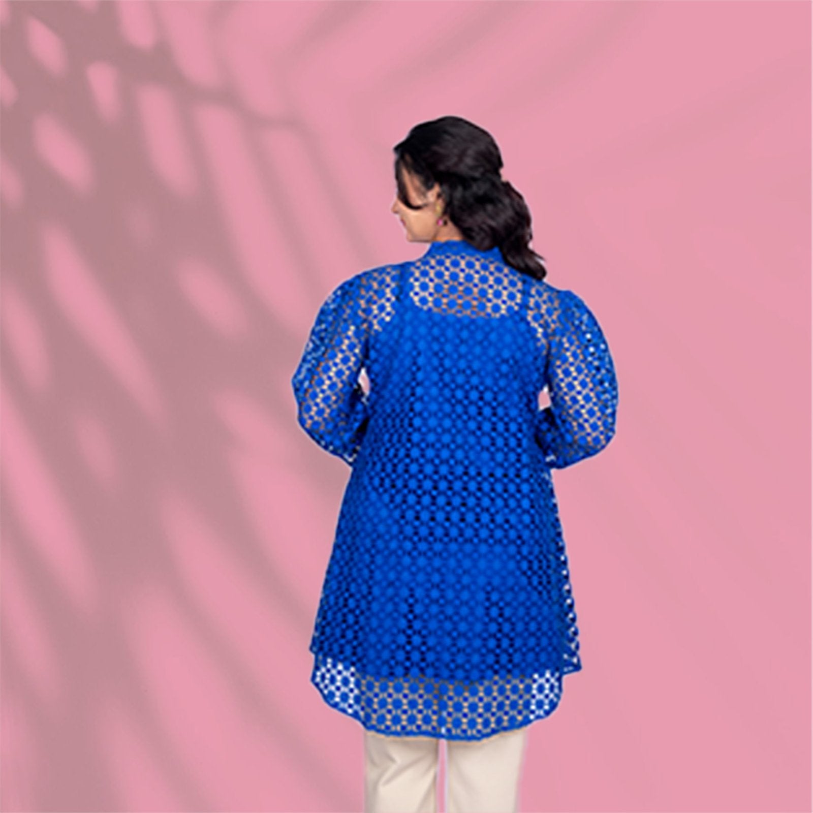 Schiffli Cotton Blue Kurti