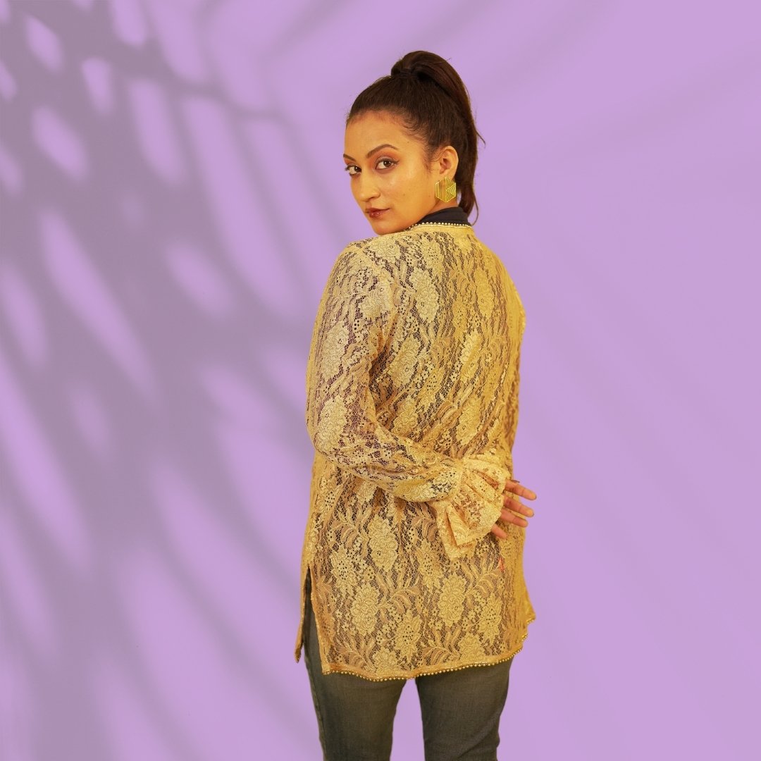 Brown Gold Georgette Net Jacket