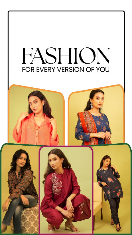 Advertisement for fashion clothing with text 'Fashion for every version of you' and images of women wearing different outfits.