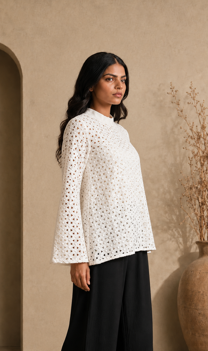 White Schiffli Top