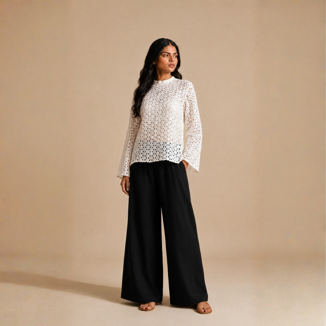 White Schiffli Top