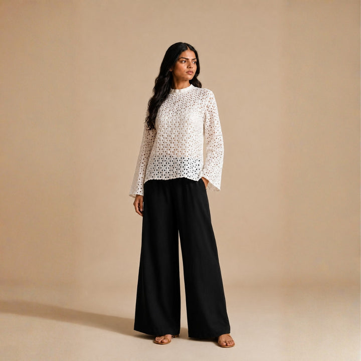 White Schiffli Top