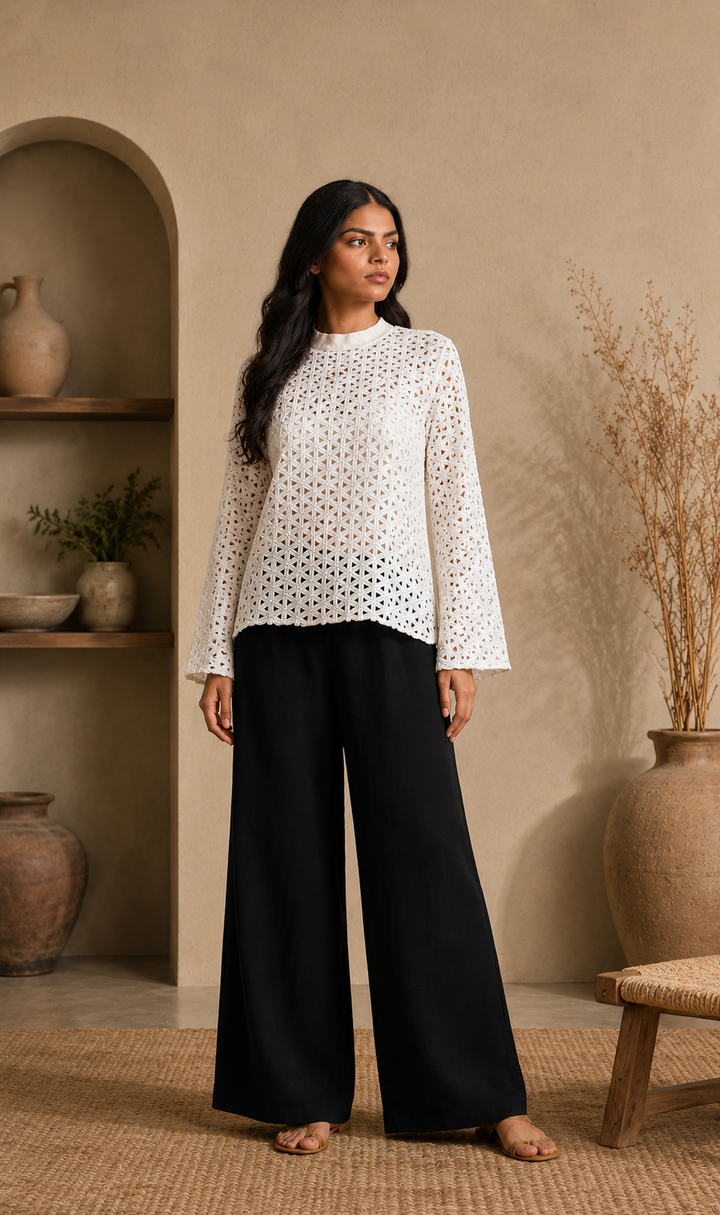 White Schiffli Top