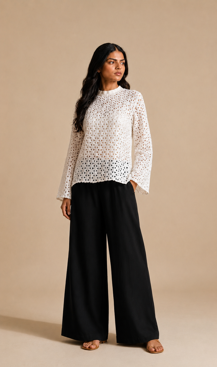 White Schiffli Top