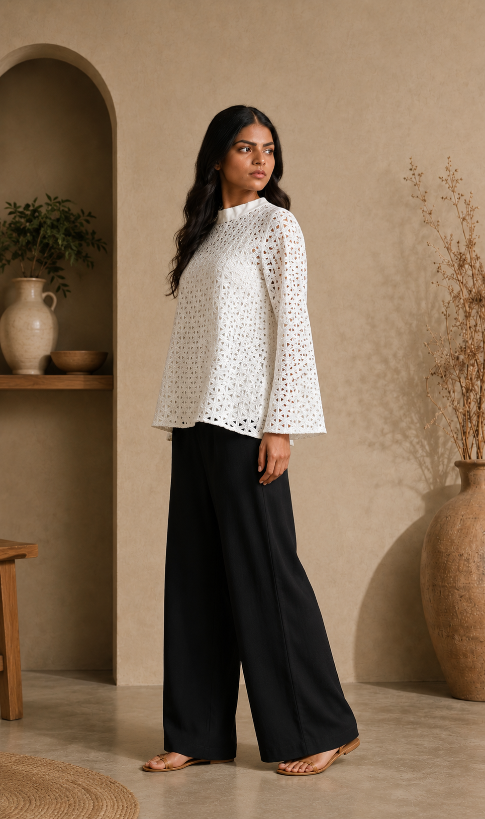 White Schiffli Top