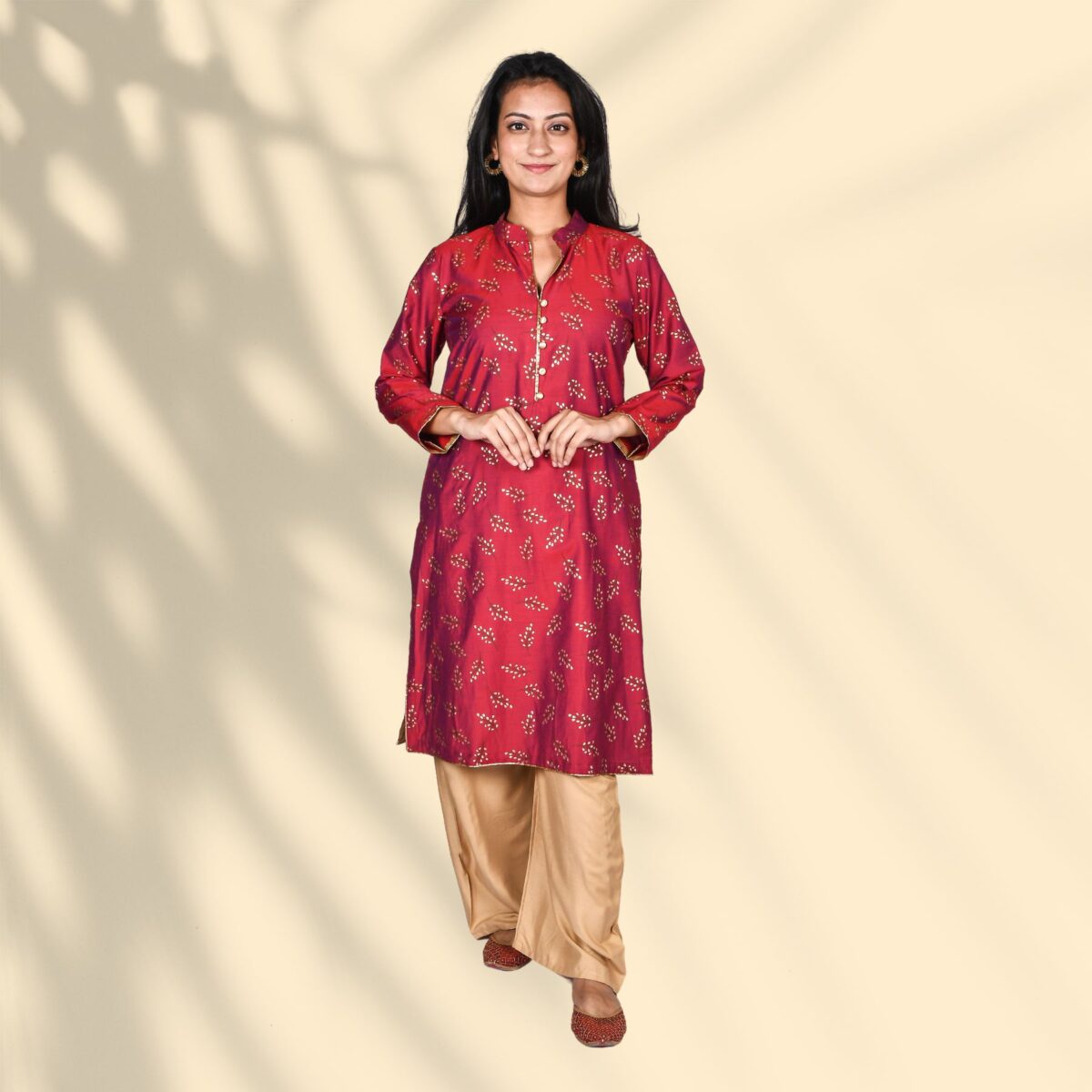 Maroon Silk Kurta