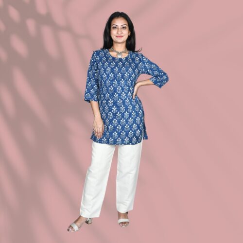 Indigo Blue Pintuck Short Kurti