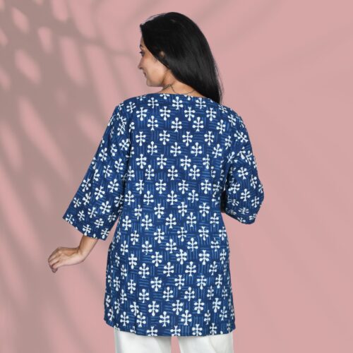 Indigo Pintuck Short Kurti Back