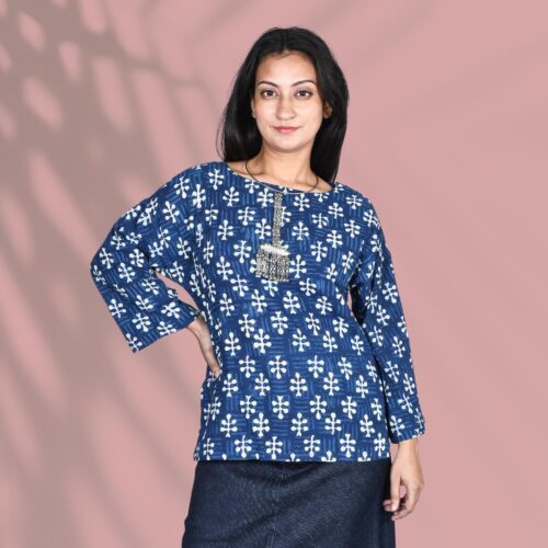 Boat Neck Navy Blue Top