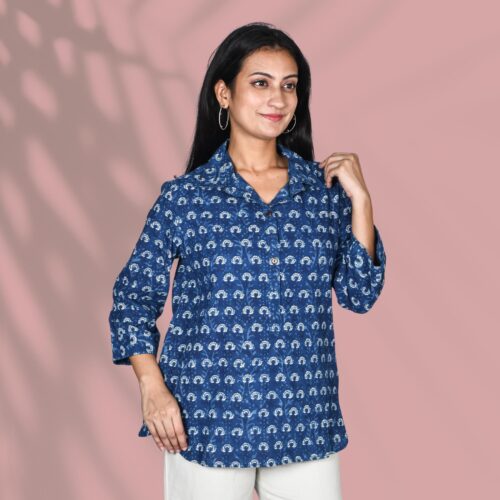 Indigo Floral Printed Shirt