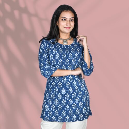 Indigo Blue Pintuck Short Kurti