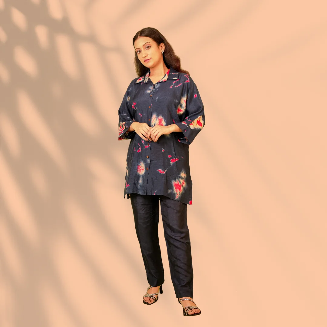 Navy Blue Dola Silk Co-ord Set